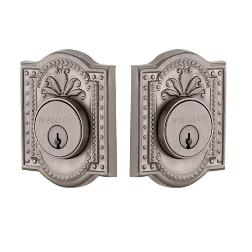 Nostalgic Warehouse Meadows Plate Double Cylinder Deadbolt in Satin Nickel