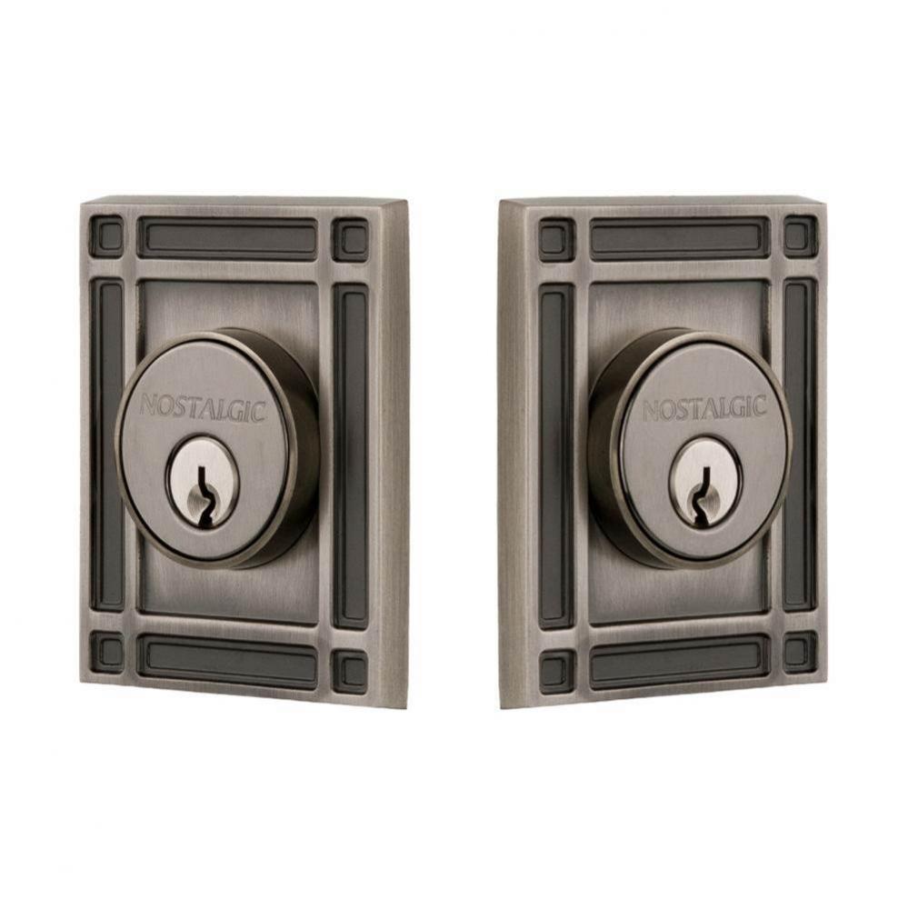 Nostalgic Warehouse Mission Plate Double Cylinder Deadbolt in Antique Pewter