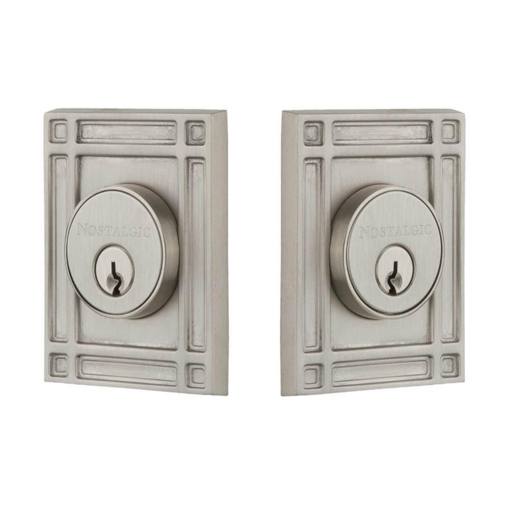 Nostalgic Warehouse Mission Plate Double Cylinder Deadbolt in Satin Nickel