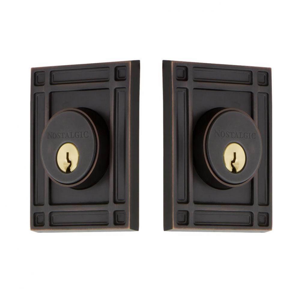 Nostalgic Warehouse Mission Plate Double Cylinder Deadbolt in Timeless Bronze