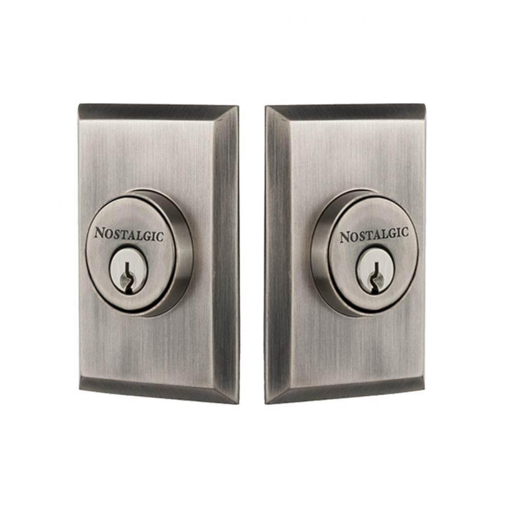 Nostalgic Warehouse New York Plate Double Cylinder Deadbolt in Antique Pewter