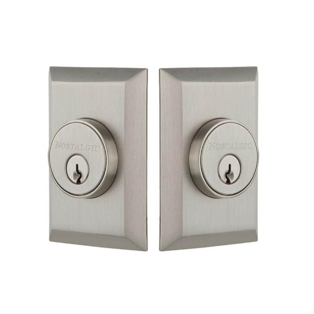 Nostalgic Warehouse New York Plate Double Cylinder Deadbolt in Satin Nickel