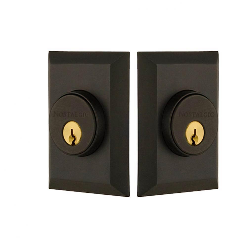 Nostalgic Warehouse New York Plate Double Cylinder Deadbolt in Oil_Rubbed Bronze