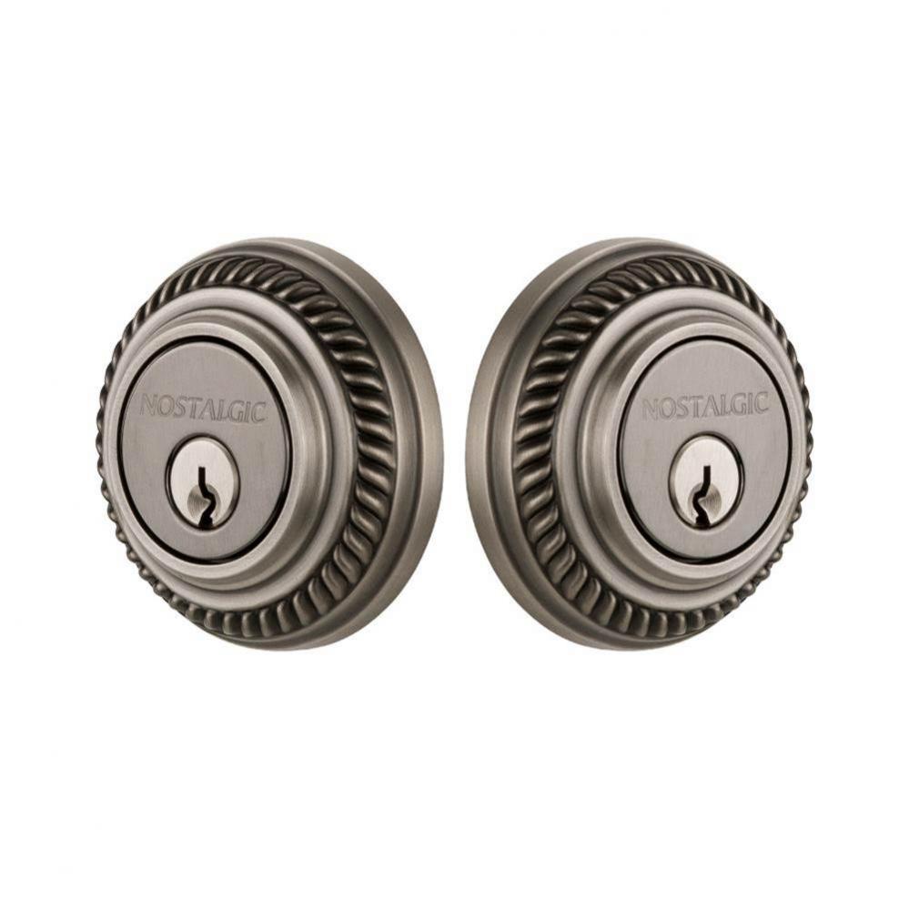 Nostalgic Warehouse Rope Rosette Double Cylinder Deadbolt in Antique Pewter