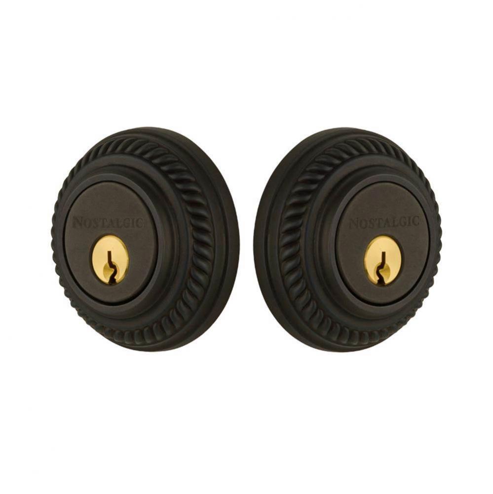 Nostalgic Warehouse Rope Rosette Double Cylinder Deadbolt in Oil_Rubbed Bronze