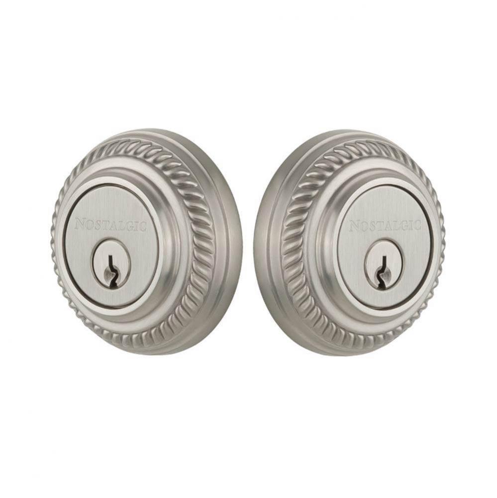 Nostalgic Warehouse Rope Rosette Double Cylinder Deadbolt in Satin Nickel