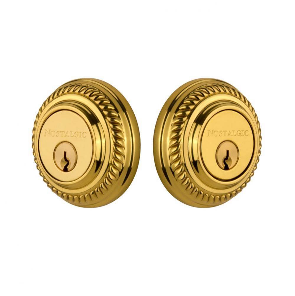 Nostalgic Warehouse Rope Rosette Double Cylinder Deadbolt in Unlacquered Brass