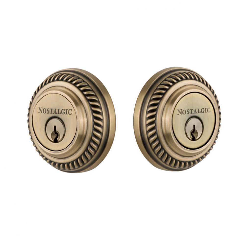 Nostalgic Warehouse Rope Rosette Double Cylinder Deadbolt in Antique Brass