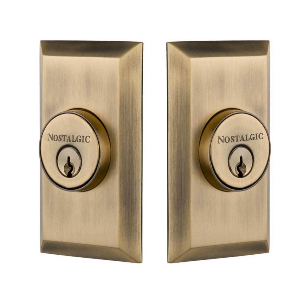 Nostalgic Warehouse Studio Plate Double Cylinder Deadbolt in Antique Brass