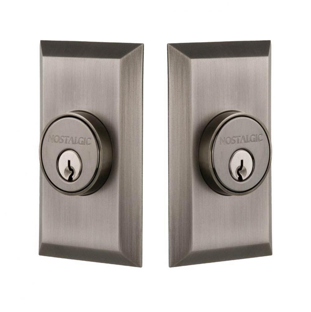 Nostalgic Warehouse Studio Plate Double Cylinder Deadbolt in Antique Pewter