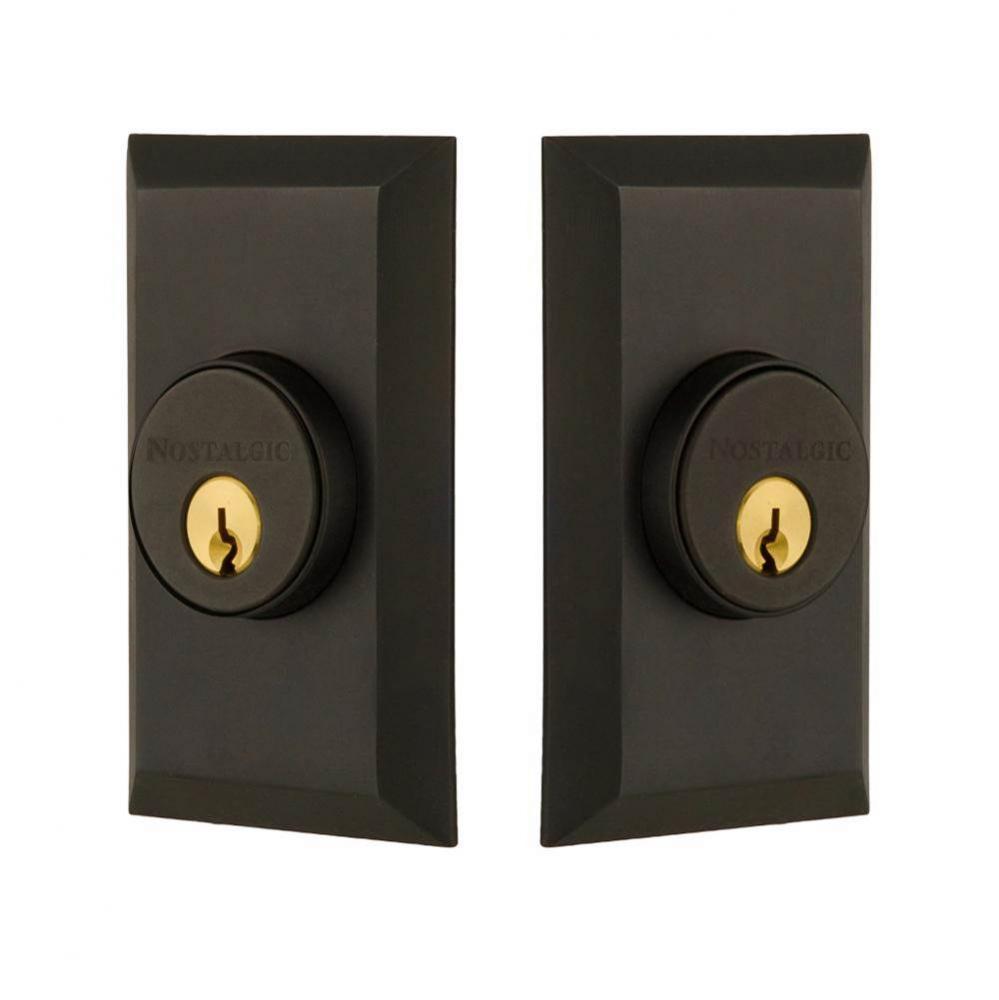 Nostalgic Warehouse Studio Plate Double Cylinder Deadbolt in Oil_Rubbed Bronze