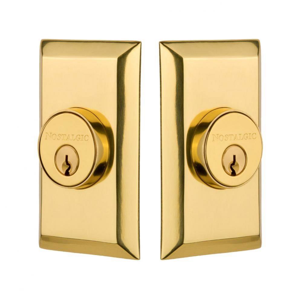 Nostalgic Warehouse Studio Plate Double Cylinder Deadbolt in Polished Brass