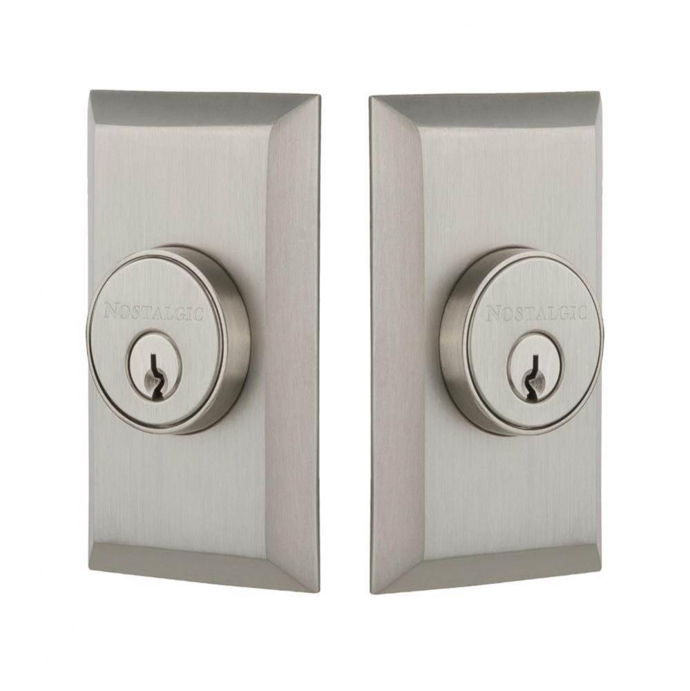 Nostalgic Warehouse Studio Plate Double Cylinder Deadbolt in Satin Nickel