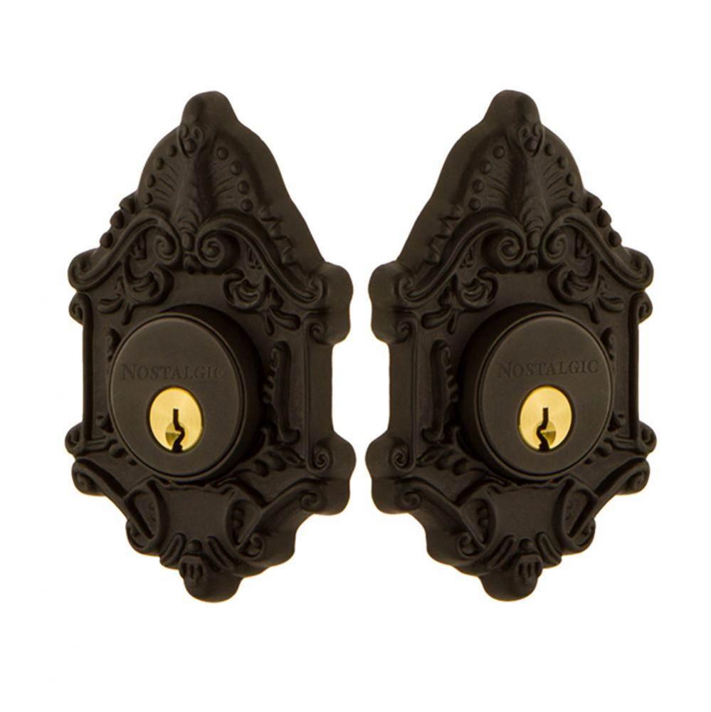 Nostalgic Warehouse Victorian Plate Double Cylinder Deadbolt in Oil_Rubbed Bronze