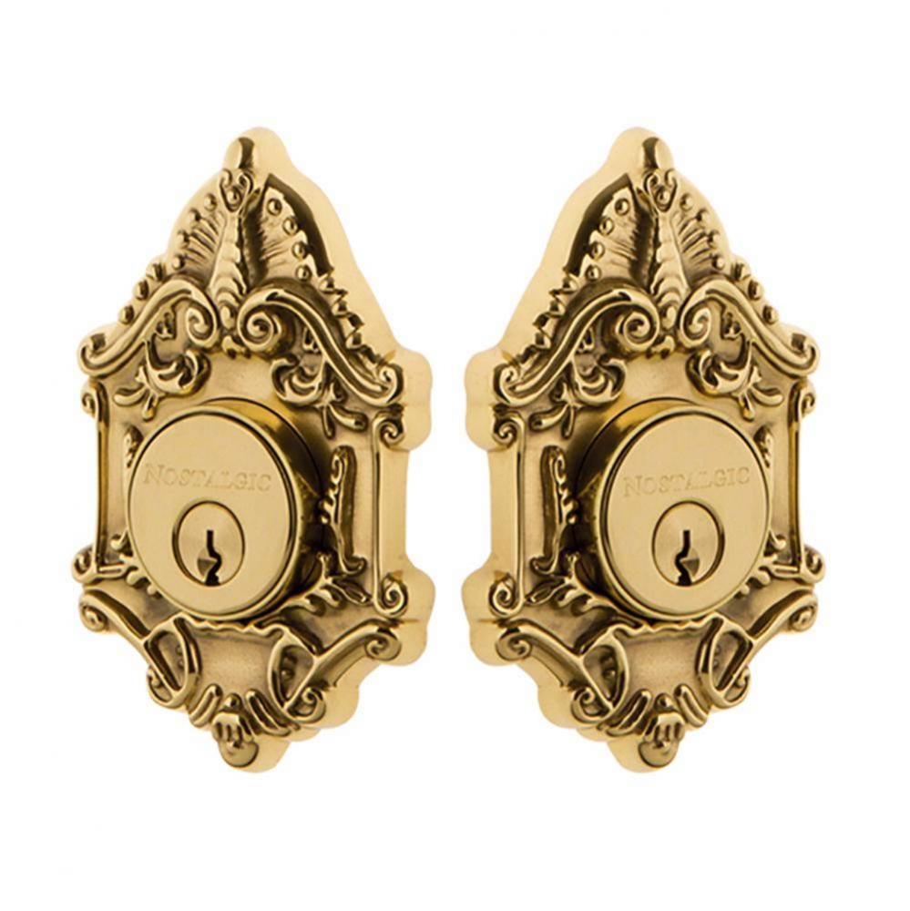 Nostalgic Warehouse Victorian Plate Double Cylinder Deadbolt in Polished Brass