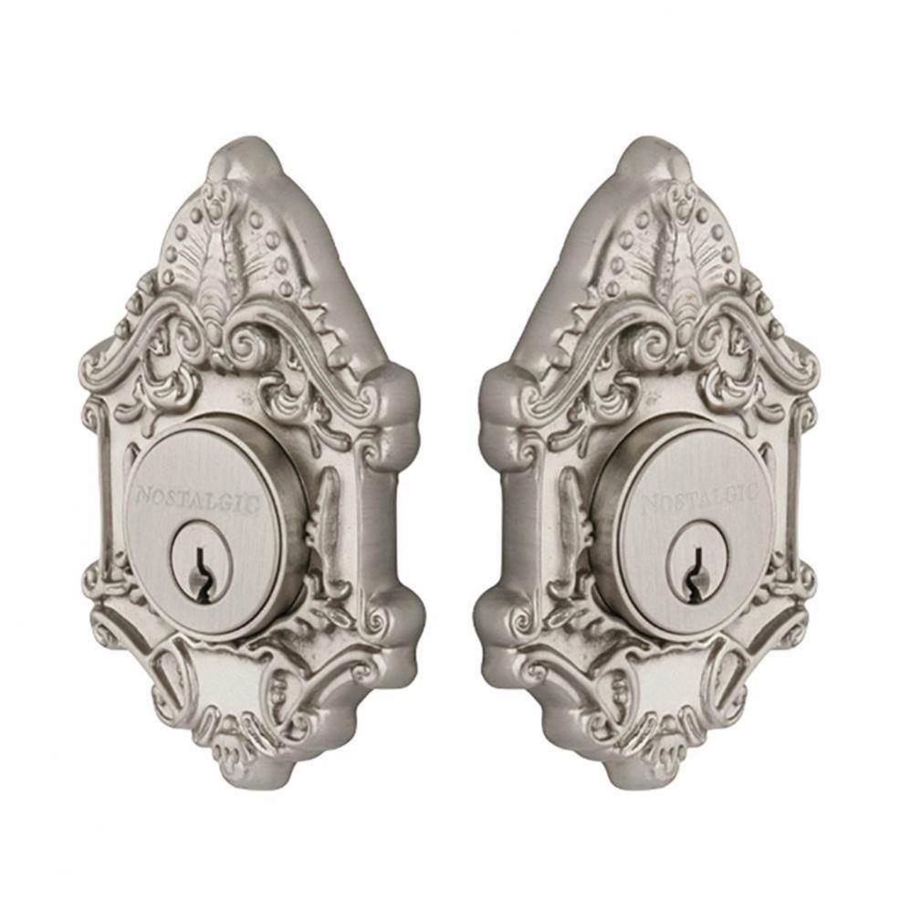 Nostalgic Warehouse Victorian Plate Double Cylinder Deadbolt in Satin Nickel