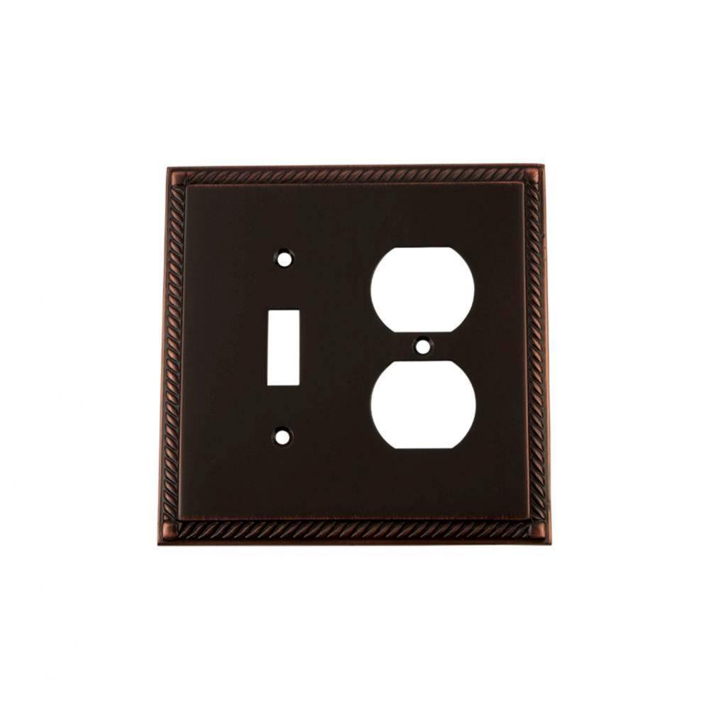 Nostalgic Warehouse Rope Switch Plate with Toggle and Outlet in Timeless Bronze