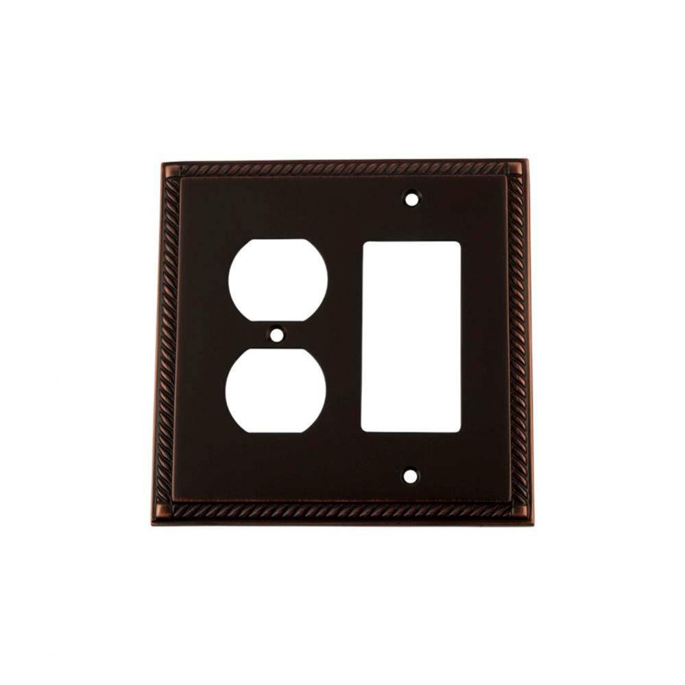 Nostalgic Warehouse Rope Switch Plate with Rocker and Outlet in Timeless Bronze