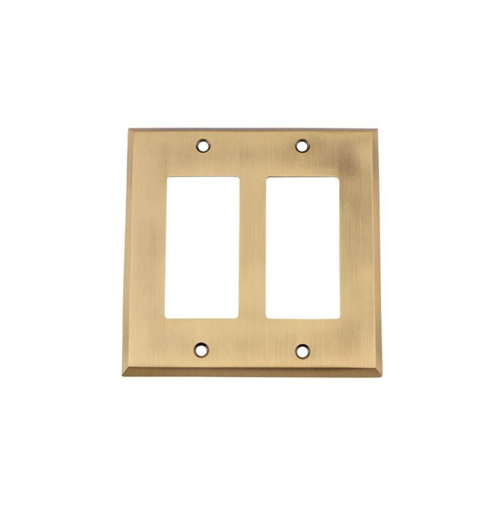 Nostalgic Warehouse New York Switch Plate with Double Rocker in Antique Brass