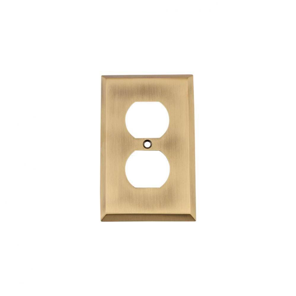 Nostalgic Warehouse New York Switch Plate with Outlet in Antique Brass