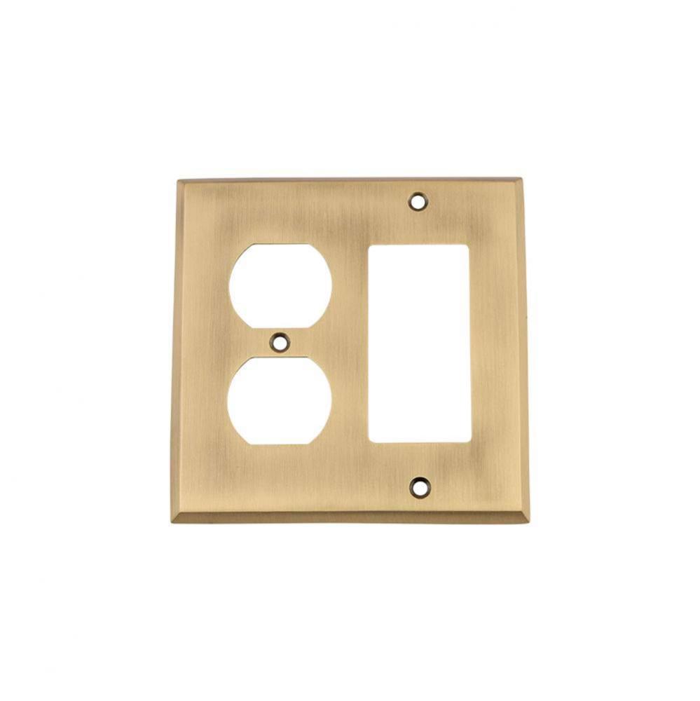 Nostalgic Warehouse New York Switch Plate with Rocker and Outlet in Antique Brass