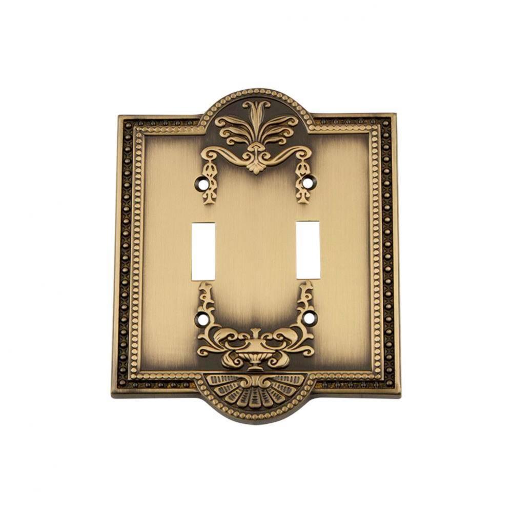 Nostalgic Warehouse Meadows Switch Plate with Double Toggle in Antique Brass