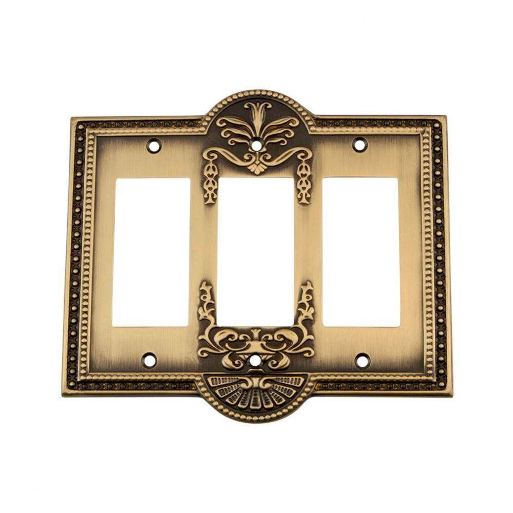 Nostalgic Warehouse Meadows Switch Plate with Triple Rocker in Antique Brass