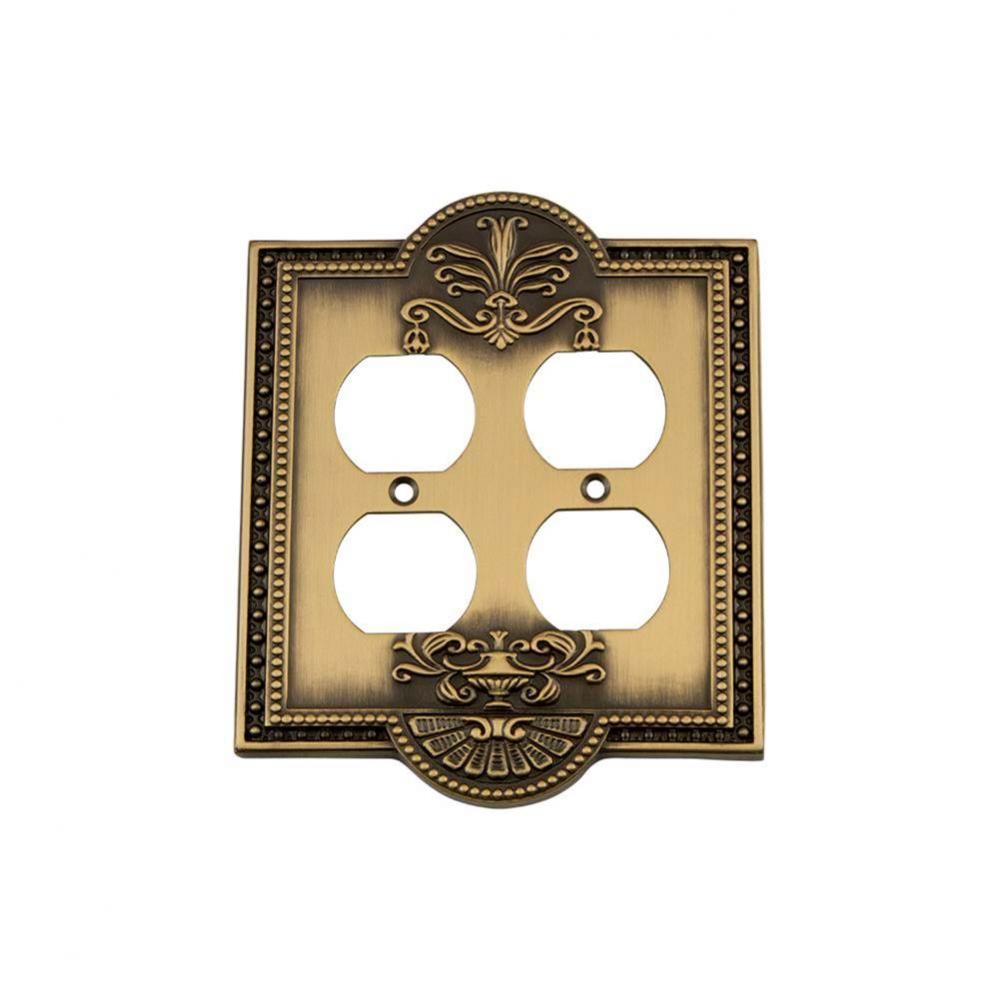 Nostalgic Warehouse Meadows Switch Plate with Double Outlet in Antique Brass