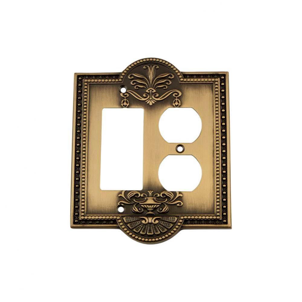 Nostalgic Warehouse Meadows Switch Plate with Rocker and Outlet in Antique Brass
