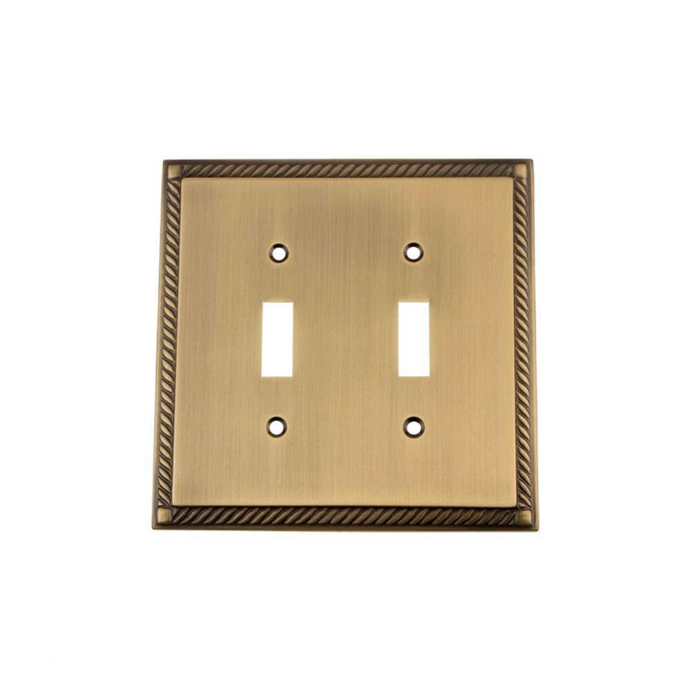 Nostalgic Warehouse Rope Switch Plate with Double Toggle in Antique Brass