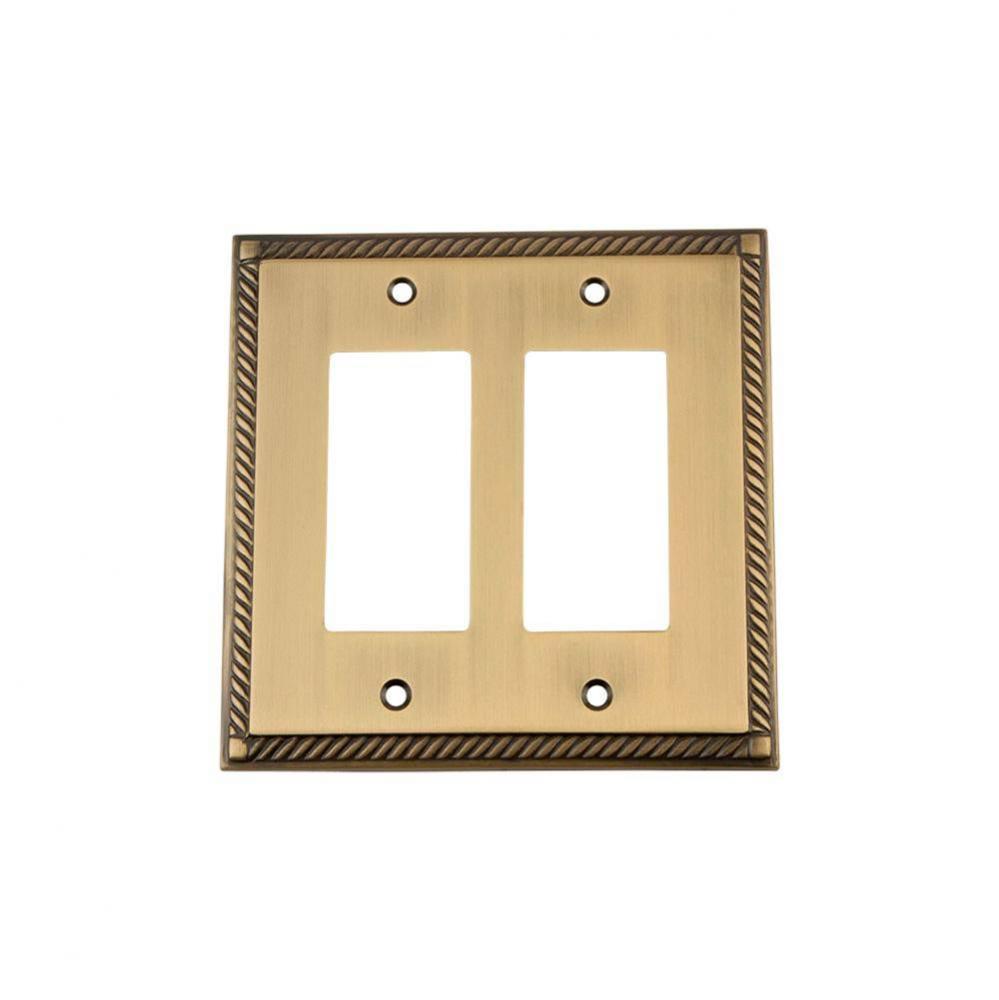 Nostalgic Warehouse Rope Switch Plate with Double Rocker in Antique Brass