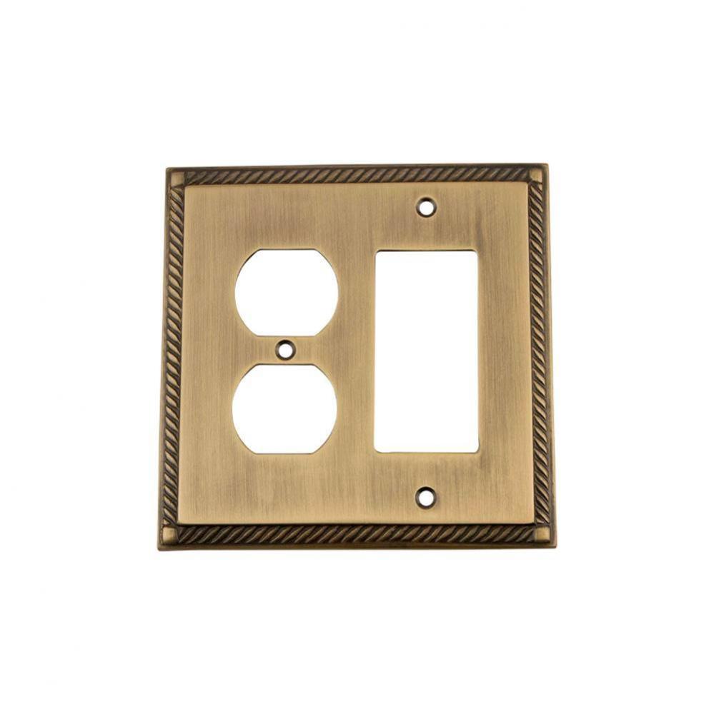 Nostalgic Warehouse Rope Switch Plate with Rocker and Outlet in Antique Brass