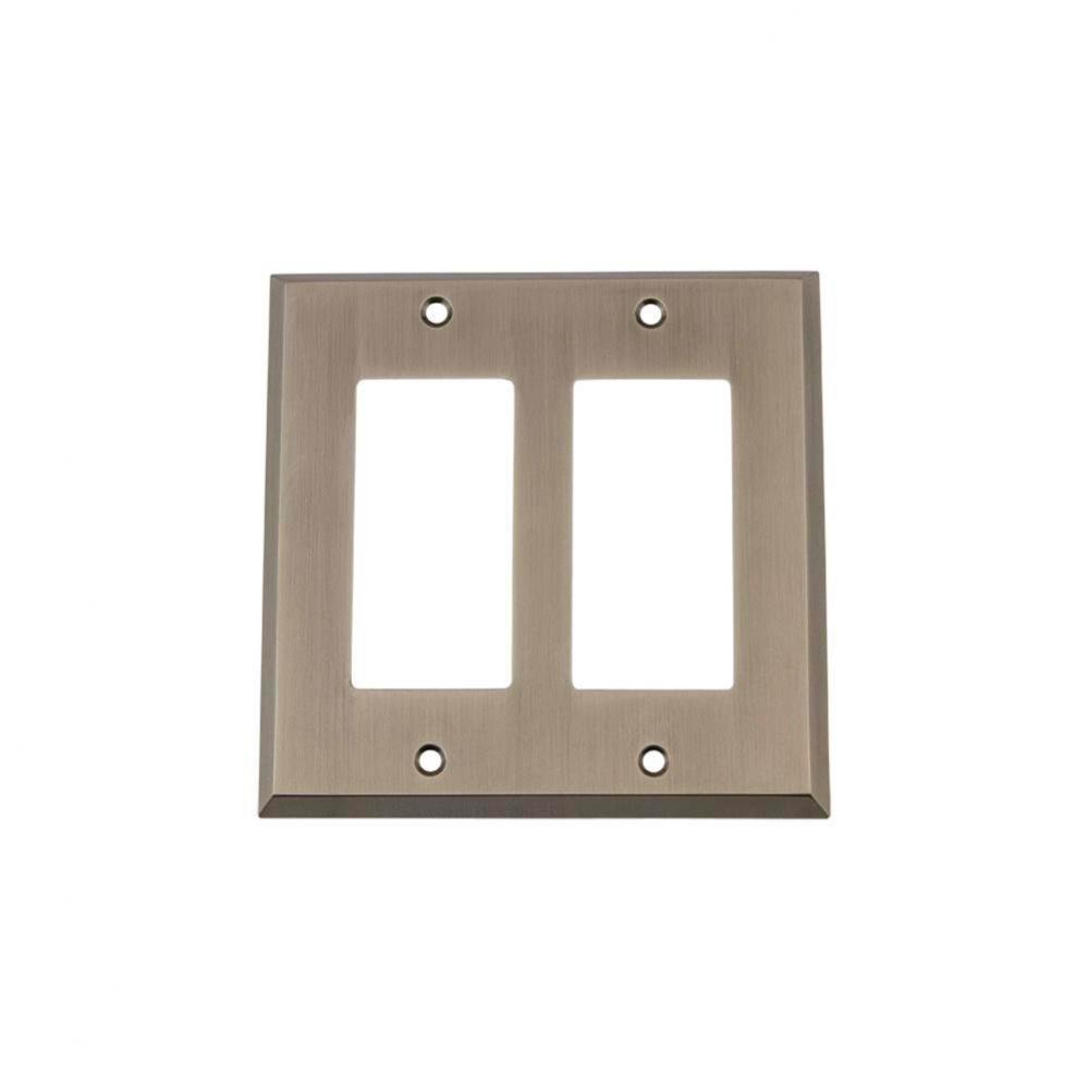 Nostalgic Warehouse New York Switch Plate with Double Rocker in Antique Pewter