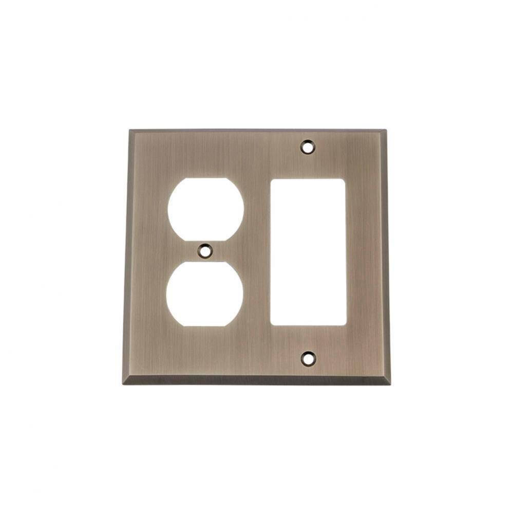 Nostalgic Warehouse New York Switch Plate with Rocker and Outlet in Antique Pewter