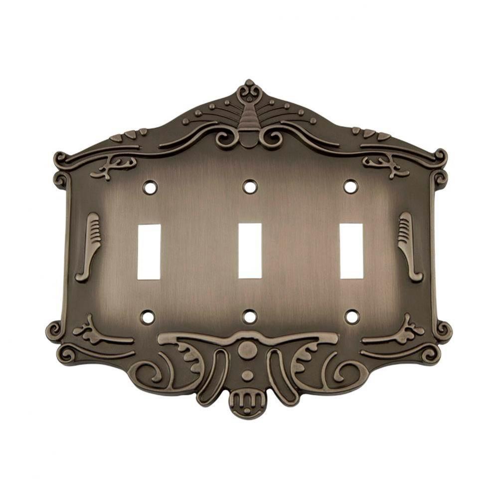 Nostalgic Warehouse Victorian Switch Plate with Triple Toggle in Antique Pewter