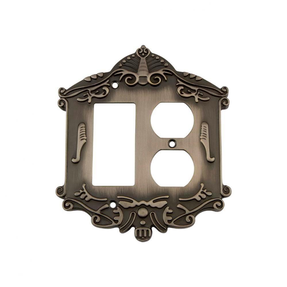 Nostalgic Warehouse Victorian Switch Plate with Rocker and Outlet in Antique Pewter
