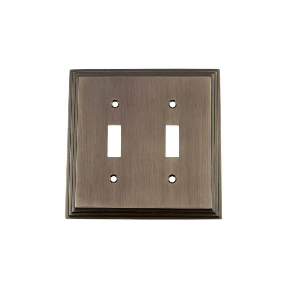 Nostalgic Warehouse Deco Switch Plate with Double Toggle in Antique Pewter