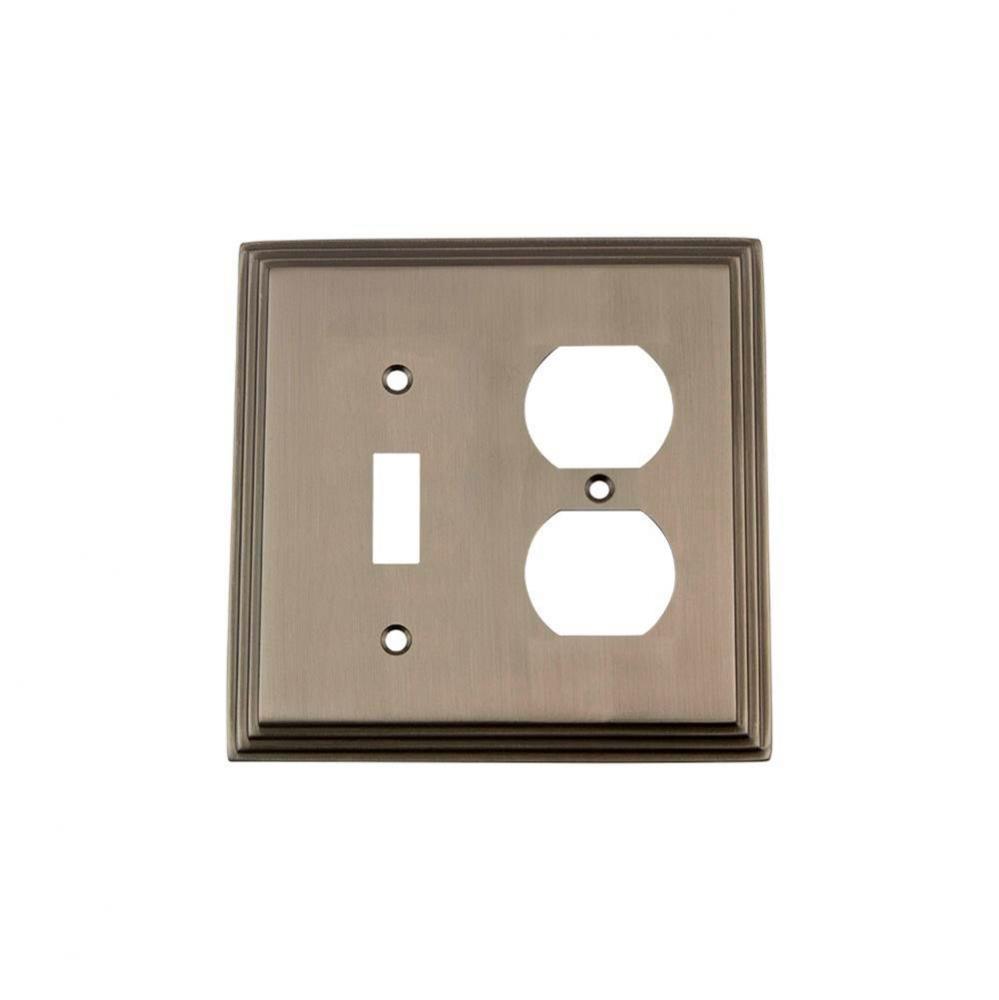 Nostalgic Warehouse Deco Switch Plate with Toggle and Outlet in Antique Pewter