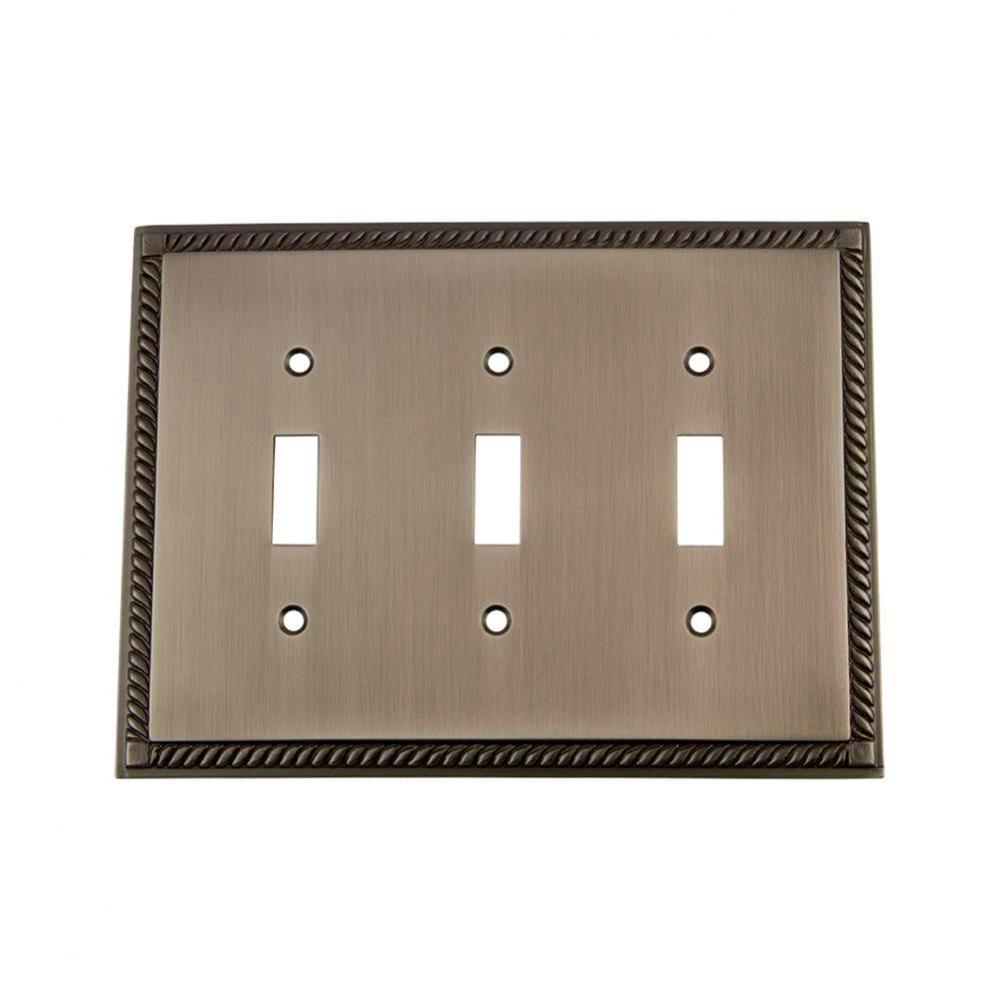 Nostalgic Warehouse Rope Switch Plate with Triple Toggle in Antique Pewter