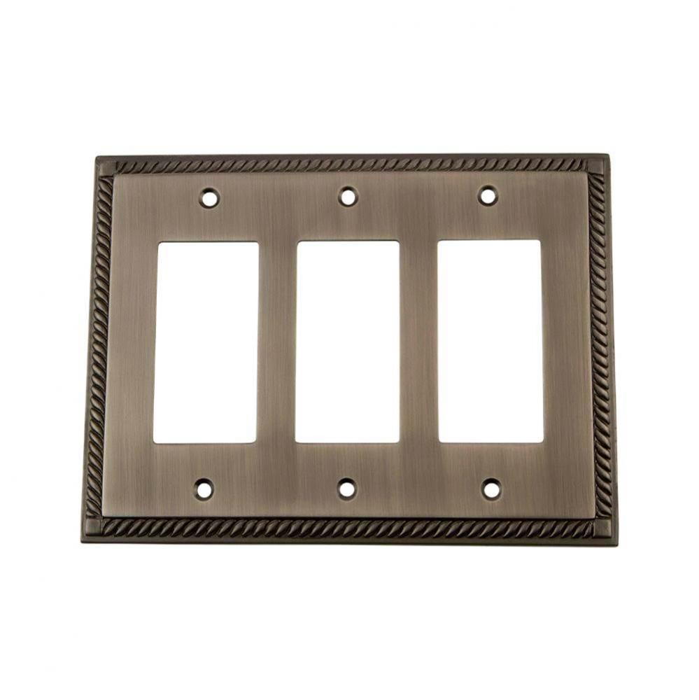 Nostalgic Warehouse Rope Switch Plate with Triple Rocker in Antique Pewter