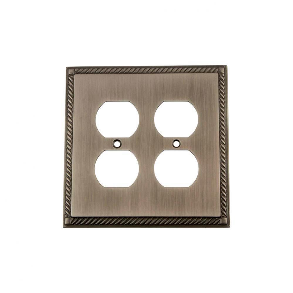 Nostalgic Warehouse Rope Switch Plate with Double Outlet in Antique Pewter