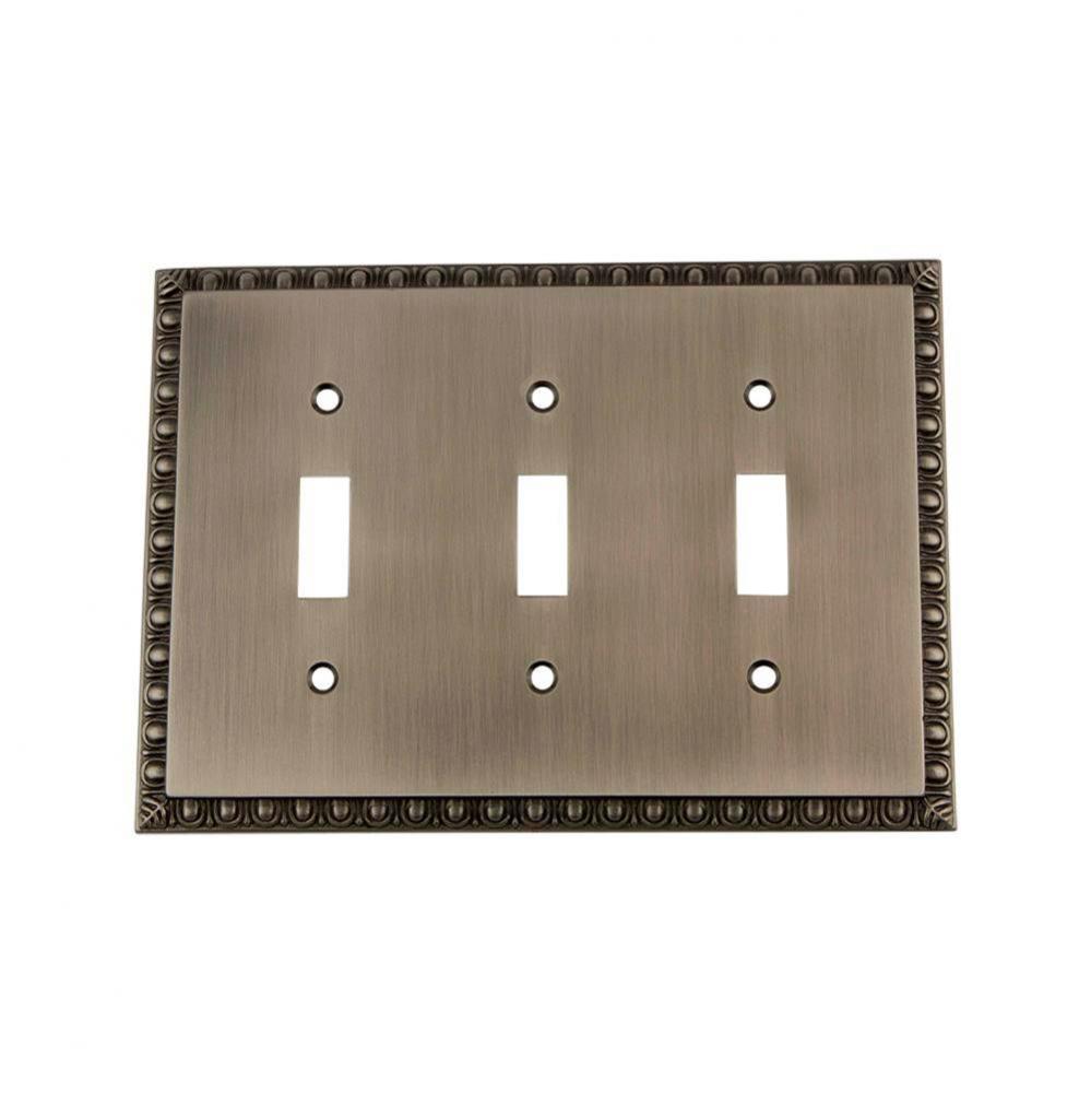Nostalgic Warehouse Egg & Dart Switch Plate with Triple Toggle in Antique Pewter