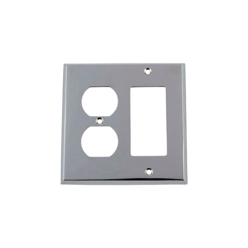 Nostalgic Warehouse New York Switch Plate with Rocker and Outlet in Bright Chrome