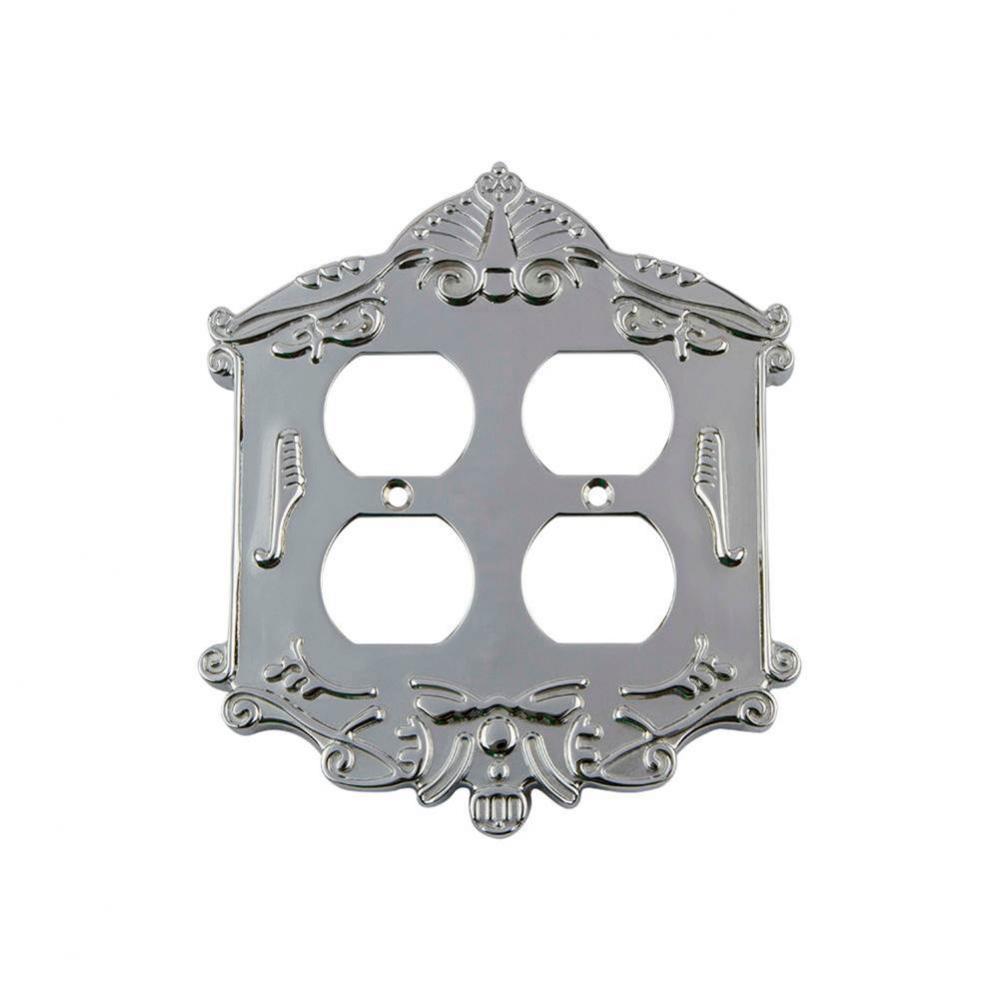 Nostalgic Warehouse Victorian Switch Plate with Double Outlet in Bright Chrome