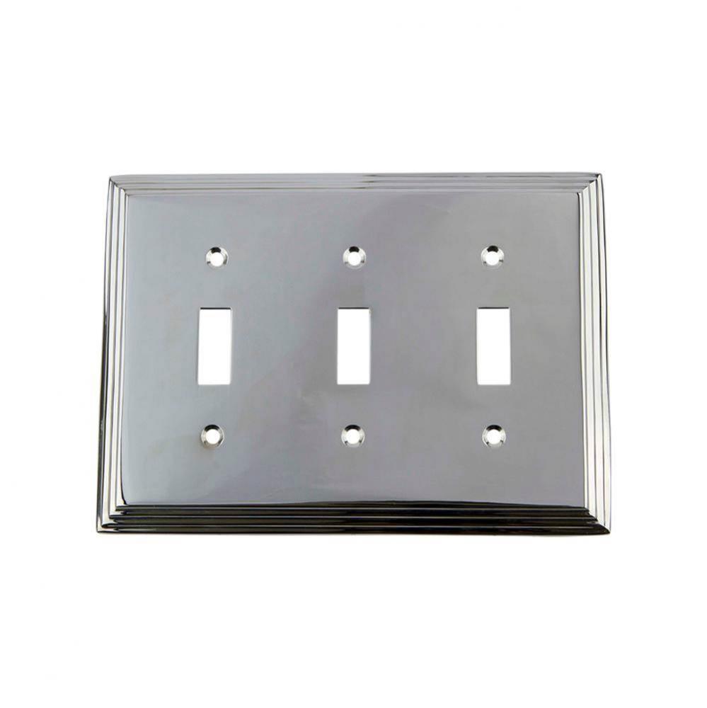 Nostalgic Warehouse Deco Switch Plate with Triple Toggle in Bright Chrome