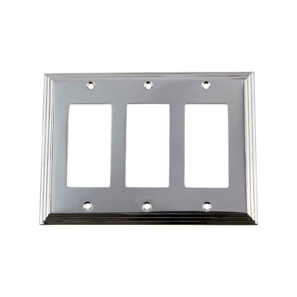Nostalgic Warehouse Deco Switch Plate with Triple Rocker in Bright Chrome