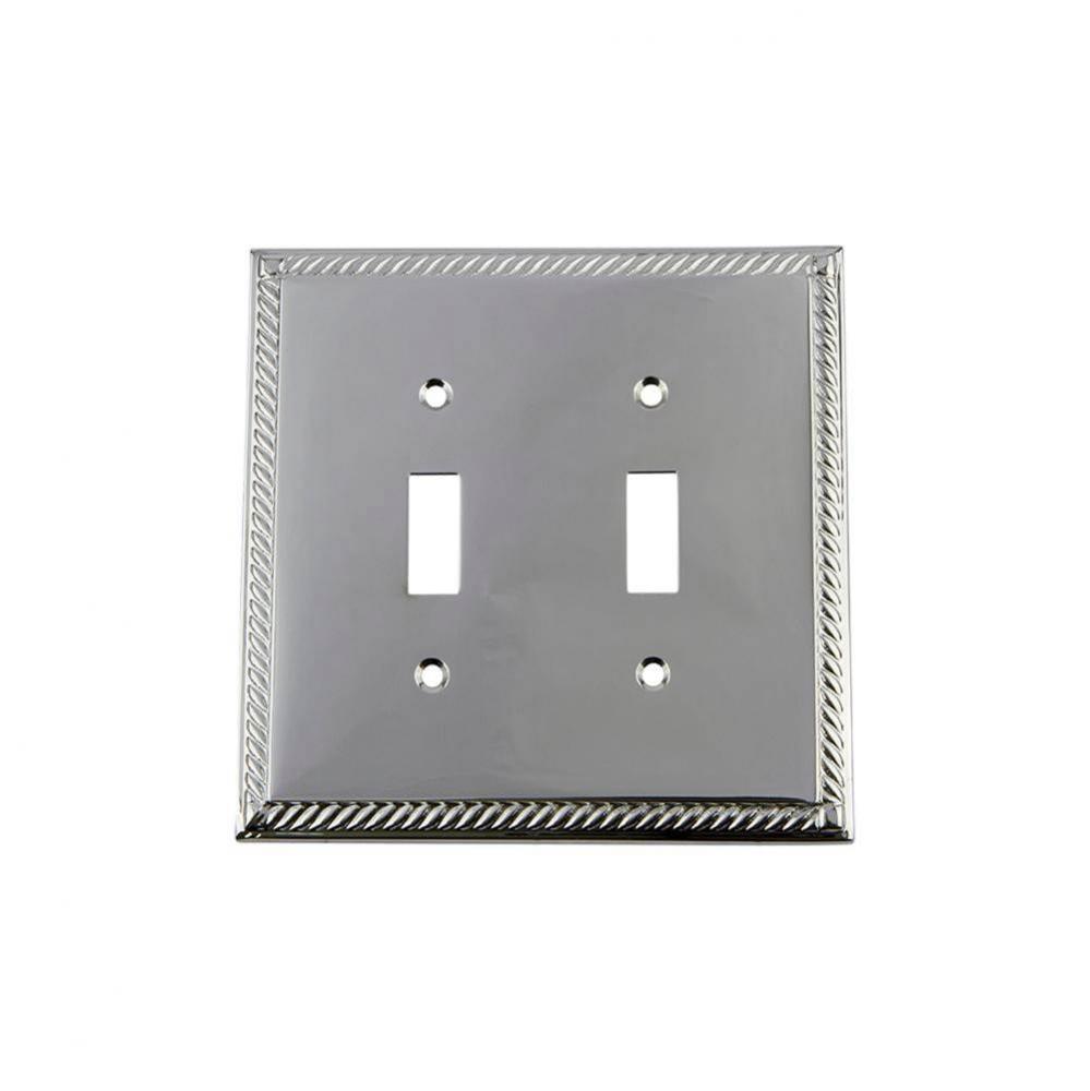 Nostalgic Warehouse Rope Switch Plate with Double Toggle in Bright Chrome