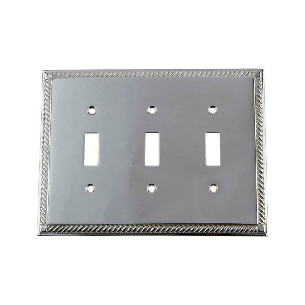 Nostalgic Warehouse Rope Switch Plate with Triple Toggle in Bright Chrome