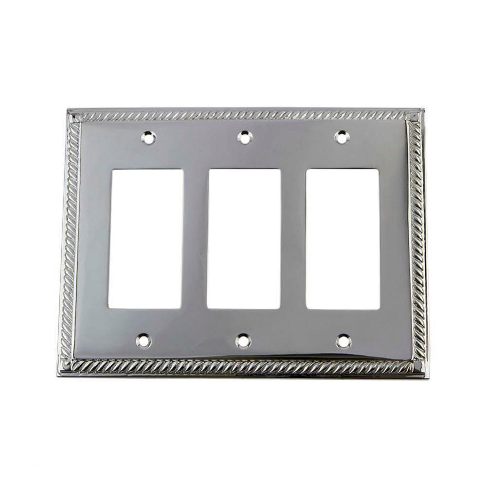 Nostalgic Warehouse Rope Switch Plate with Triple Rocker in Bright Chrome