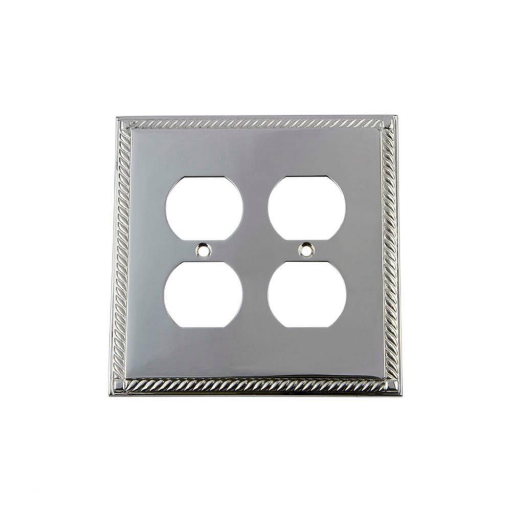 Nostalgic Warehouse Rope Switch Plate with Double Outlet in Bright Chrome